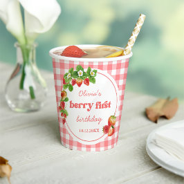 Vasos De Papel Pink Gingham Strawberry Birthday
