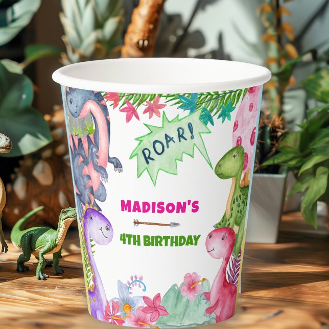 Vasos De Papel Pink Girl Dinosaur 4th Birthday Party  (Subido por el creador)