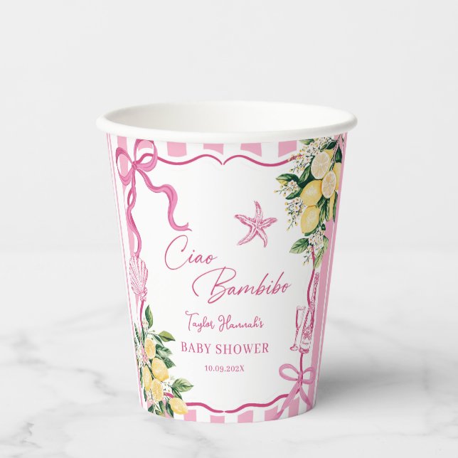Vasos De Papel Pink Girls Lemon Ciao Baby Italian Baby Shower (Anverso)
