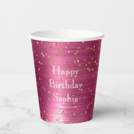 Vasos De Papel Pink Glam Gold Sparkle Confetti Cumpleaños