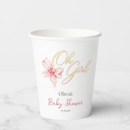 Vasos De Papel Pink & Gold “Oh Girl” Gold Typography Baby Shower
