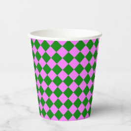 Vasos De Papel Pink Green Checker Diamond Pattern