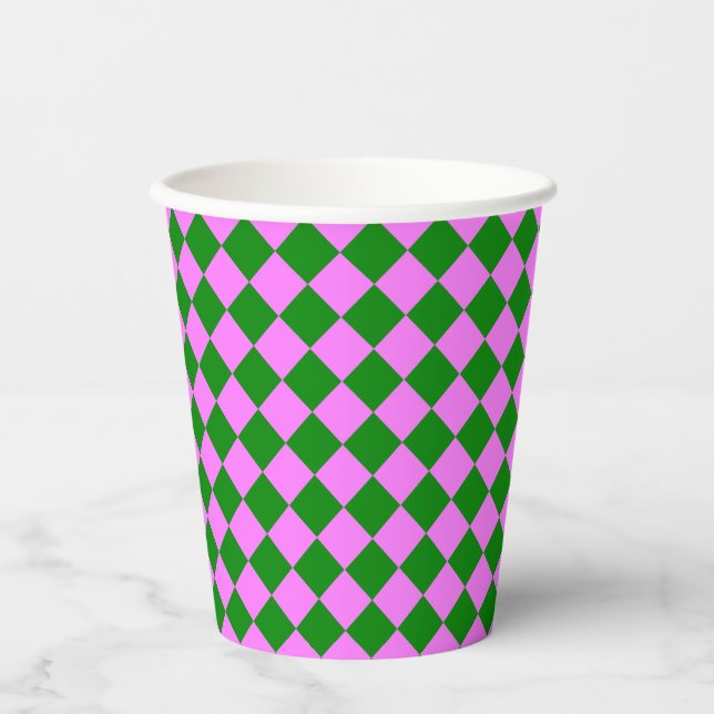 Vasos De Papel Pink Green Checker Diamond Pattern (Anverso)