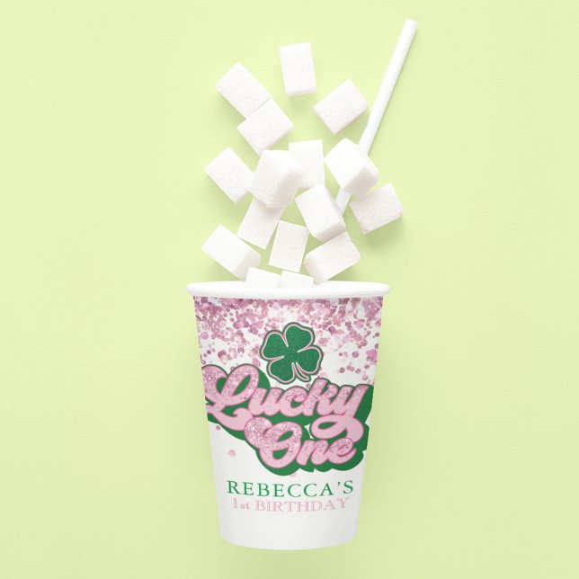 Vasos De Papel Pink Green St. Patrick's Lucky One First Cumpleaño (Subido por el creador)