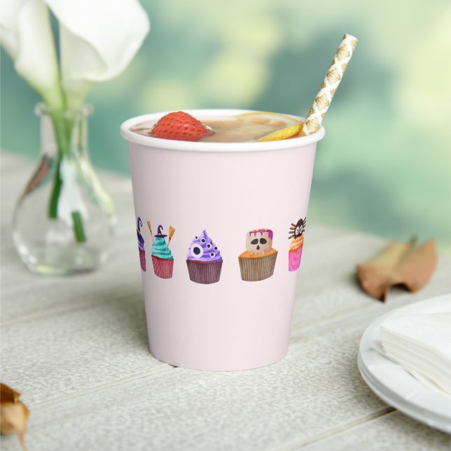 Vasos De Papel Pink Halloween Paper Cups Size: 8oz , Lid: None (in situ)