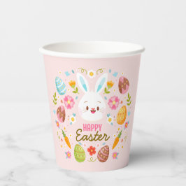 Vasos De Papel Pink Happy Easter Bunny Floral 