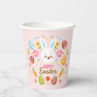 Vasos De Papel Pink Happy Easter Bunny Floral 