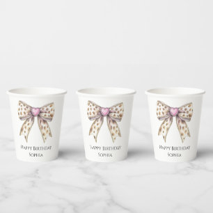 Vasos De Papel Pink Heart Leopard Girly Bow Cumpleaños