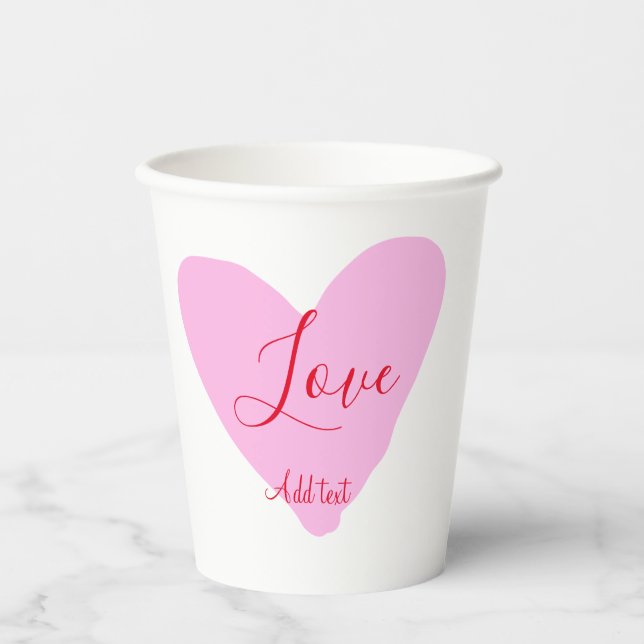 Vasos De Papel Pink heart love happy Valentine's day text red nam (Anverso)