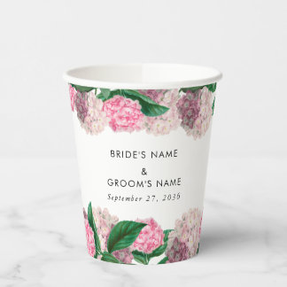 Vasos De Papel Pink Hydrangea Floral Greenery Modern Wedding