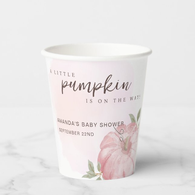 Vasos De Papel Pink Little Pumpkin Autumn Fall Baby Shower (Anverso)