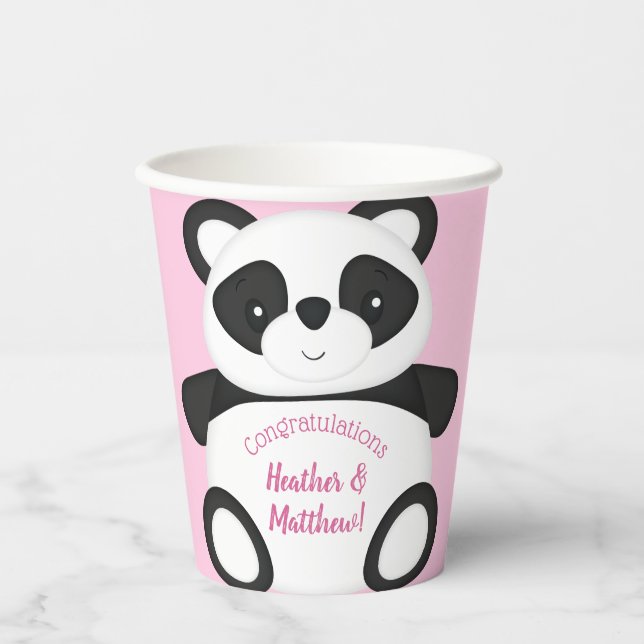 Vasos De Papel Pink Panda Bear Baby Shower (Anverso)