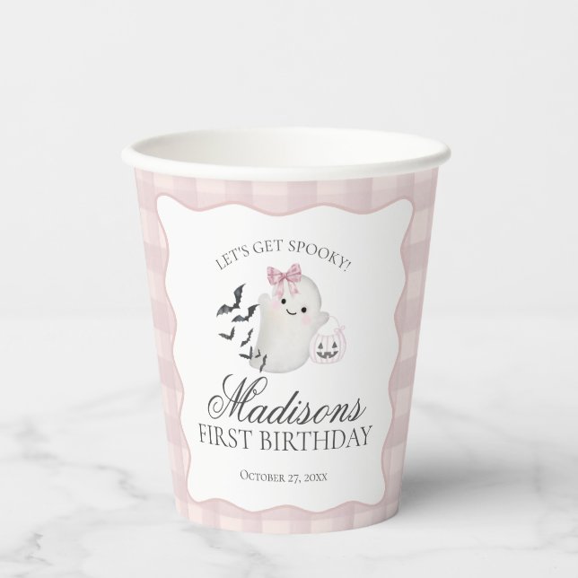 Vasos De Papel Pink Pastel Little Boo Ghost Birthday Party Coffee (Anverso)