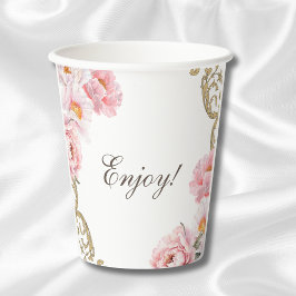 Vasos De Papel Pink Peony Rococo Floral Baby Shower