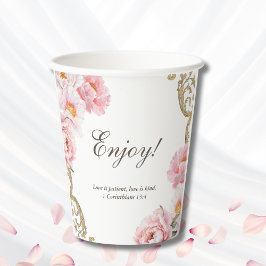 Vasos De Papel Pink Peony Vintage Christian Bridal Shower 