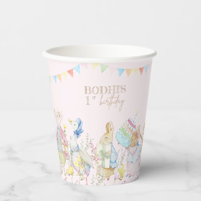Vasos De Papel Pink Peter the Rabbit First Birday (Anverso)