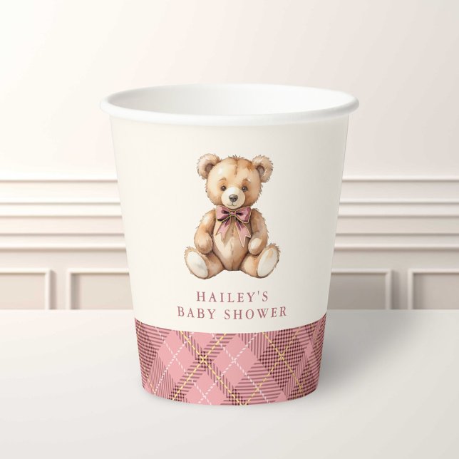Vasos De Papel Pink Plaid Classic Teddy Bear Baby Shower (Subido por el creador)