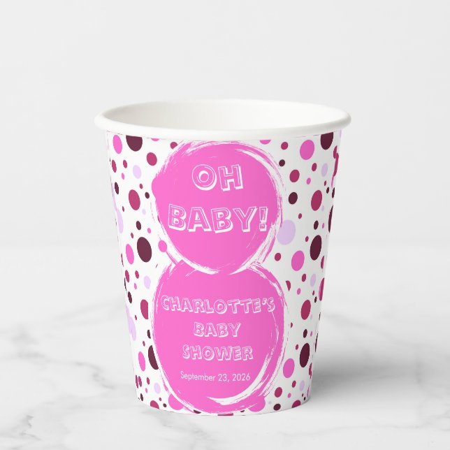 Vasos De Papel Pink polka dot baby shower Paper (Anverso)