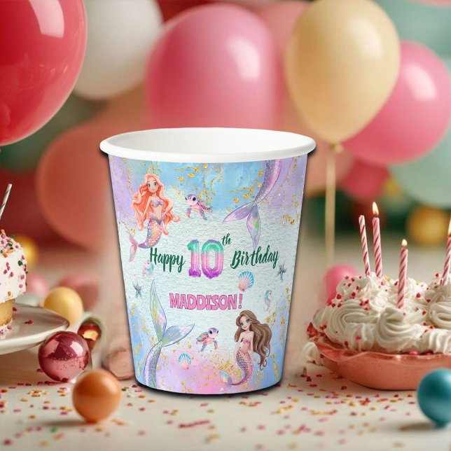 Vasos De Papel Pink Purple Glitter Mermaids 10th Birthday Party (Subido por el creador)