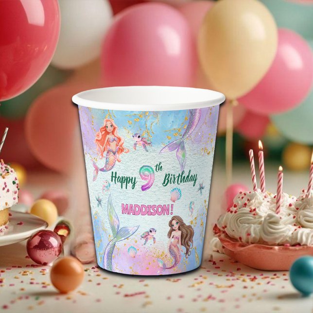 Vasos De Papel Pink Purple Glitter Mermaids 9th Birthday Party (Subido por el creador)