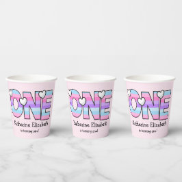 Vasos De Papel Pink Purple Ombre Stripes Hearts First Birday