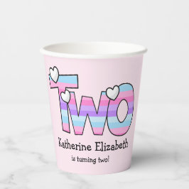 Vasos De Papel Pink Purple Ombre Stripes Hearts Second Birday