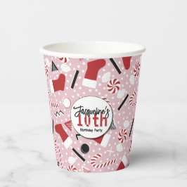 Vasos De Papel Pink Retro Christmas Peppermint Birthday