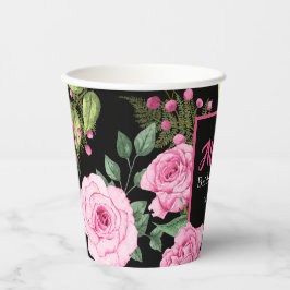 Vasos De Papel Pink Roses on Black Bridal Shower