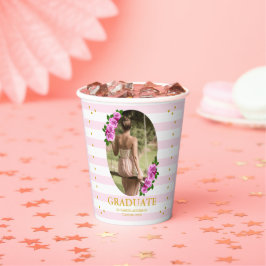 Vasos De Papel Pink Roses Striped Graduation Brunch