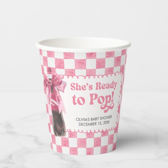 Vasos De Papel Pink She's Ready to Pop Baby Shower (Anverso)