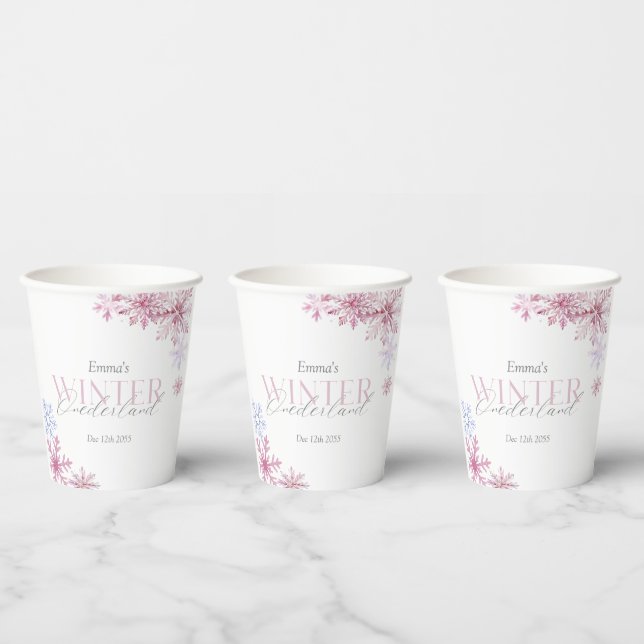 Vasos De Papel Pink Snowflake Winter Wonderland First Birthday (Multi)