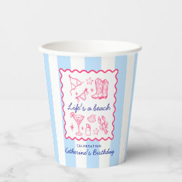 Vasos De Papel Pink Summer Favorites Blue Stripes Birthday 