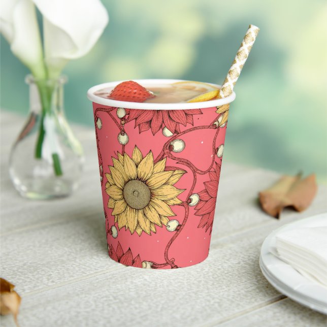Vasos De Papel Pink Sunflowers Christmas (in situ)