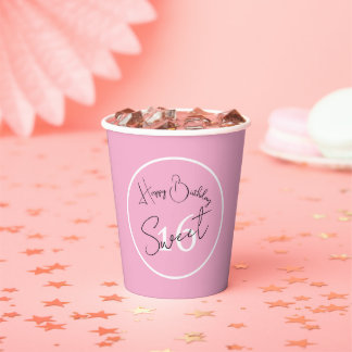 Vasos De Papel Pink Sweet 16 White & Black Script Paper cup