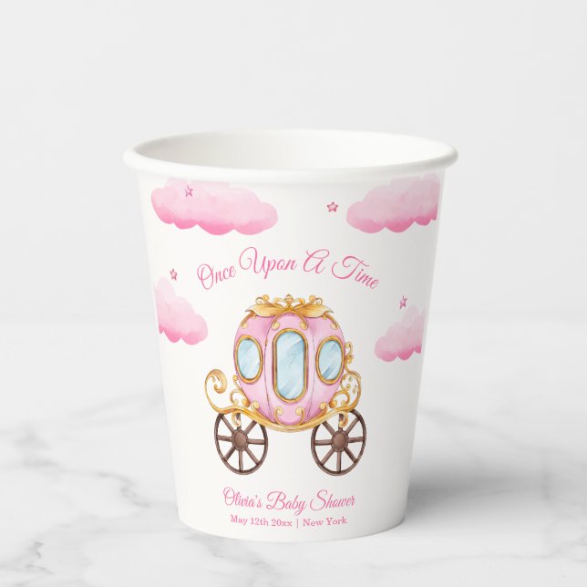 Vasos De Papel Pink Sweet Fairy Princess Carriage Baby Shower  (Anverso)