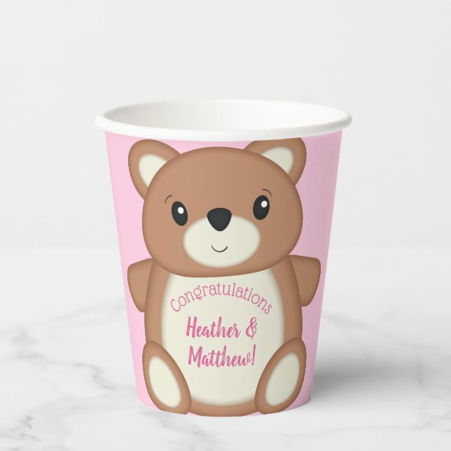 Vasos De Papel Pink Teddy Bear Baby Shower (Anverso)
