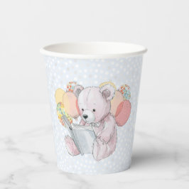 Vasos De Papel Pink Teddy Bear reading a book