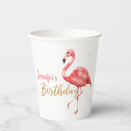 Vasos De Papel Pink Watercolor Flamingo Purpurina Gold Cumpleaños