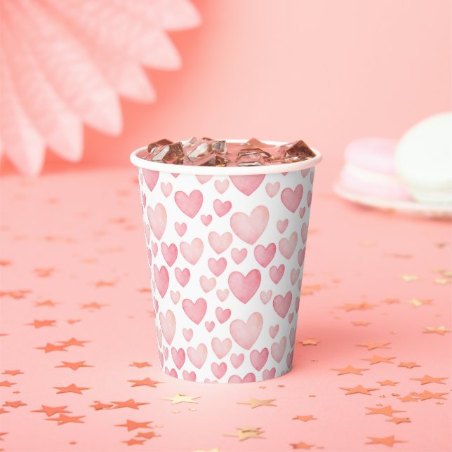 Vasos De Papel Pink Watercolor Valentine Hearts Pattern (in situ)