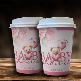 Vasos De Papel Pink Watercolor Valentine Teddy Bear Baby Shower