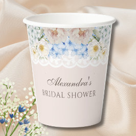 Vasos De Papel Pink White Peony Blue Hydrangea Bridal Shower