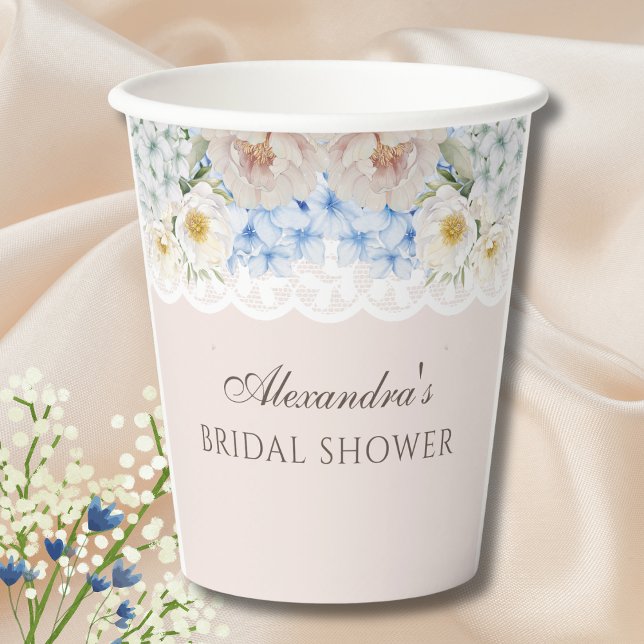 Vasos De Papel Pink White Peony Blue Hydrangea Bridal Shower (Subido por el creador)