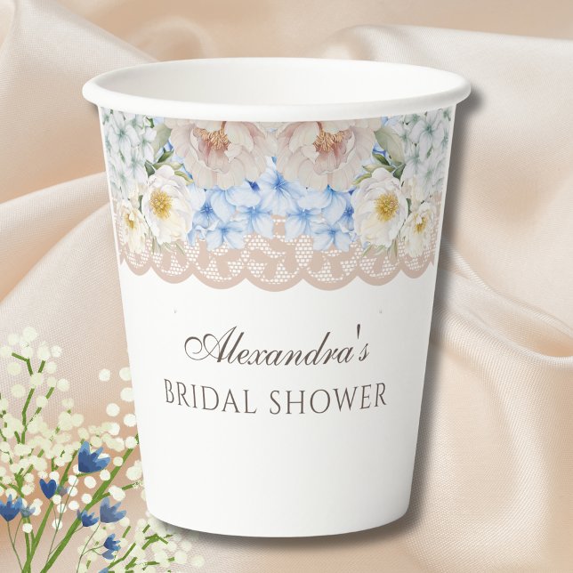 Vasos De Papel Pink White Peony Blue Hydrangea Bridal Shower (Subido por el creador)