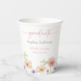 Vasos De Papel Pink Wildflower Bloom Graduation Party