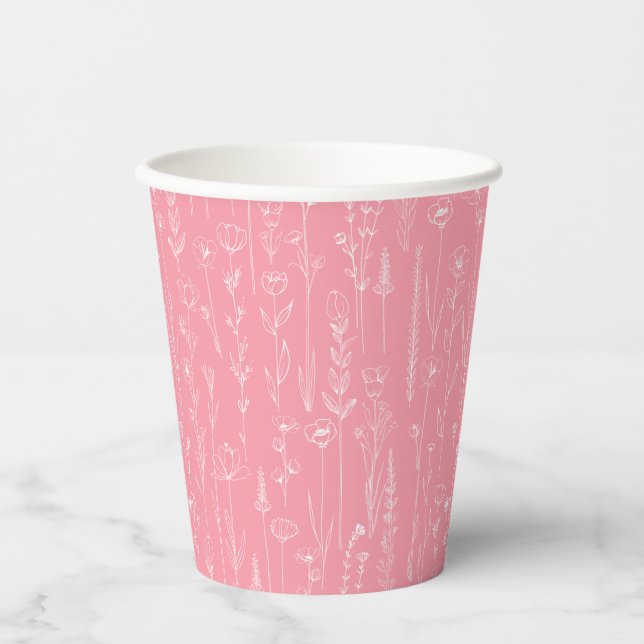 Vasos De Papel Pink Wildflower Party Cup | Floral Pattern Design (Anverso)