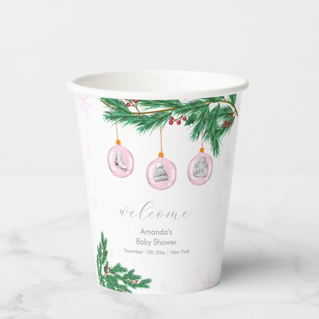 Vasos De Papel Pink Winter Clothes Ornaments Baby Shower Welcome  (Anverso)