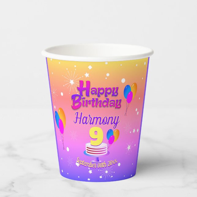 Vasos De Papel PINK y ORO Feliz Cumpleaños (Anverso)