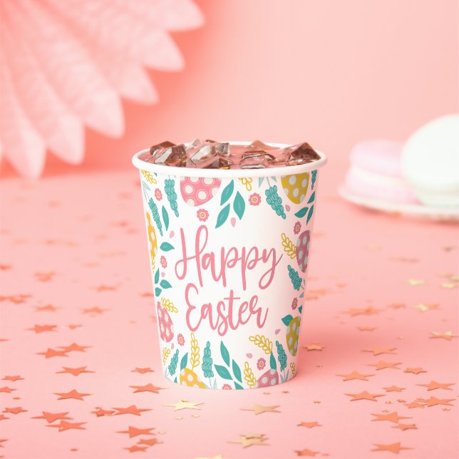 Vasos De Papel Pink Yellow Happy Easter Eggs (in situ)