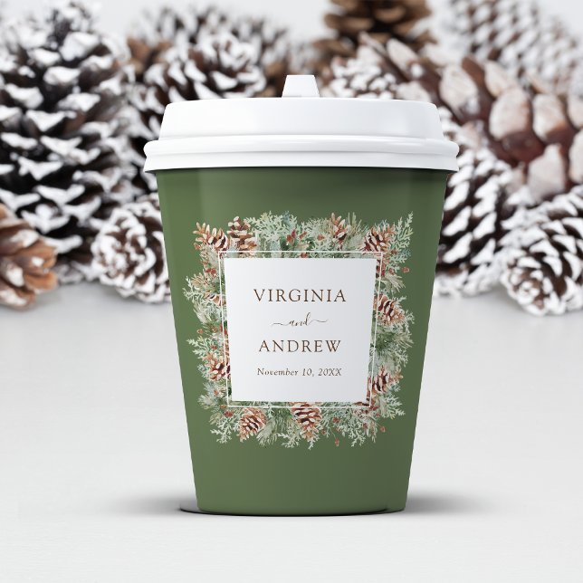 Vasos De Papel Pino verde (Green Elegaqnt Evergreen Pine Paper Cups by Painted Paperie
)