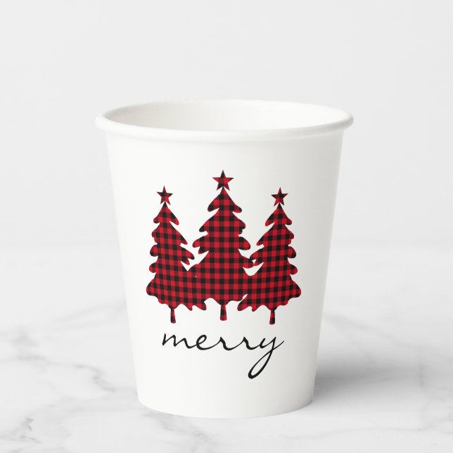 Vasos De Papel Pinos de Cuadro de Búfalo Rojo (Anverso)